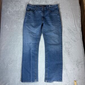 Ariat Jeans Mens 38/34 Rebar M4 Relaxed Boot Blue Whiskered Faded Workwear